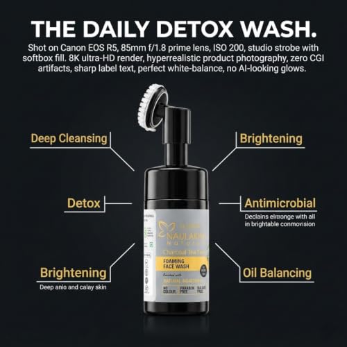 Image 4 of Naulakha Naturals Charcoal Tea Tree Foaming Face Wash with Built In Brush Anti Acne Face Wash for Oil Control For Men And Women Daily No Harsh Chemicals Vegan