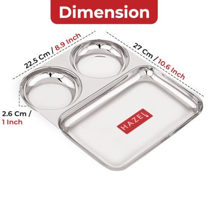 Image 3 of HAZEL 3 in 1 Plate Stainless Steel Pav Bhaji Plate Set of 2 Mess Tray