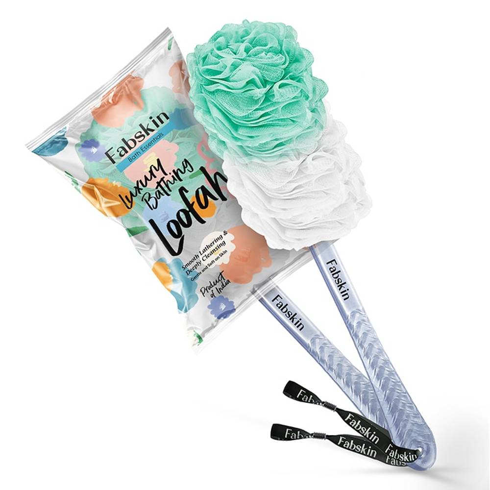 Image 1 of 1 Pc / Pack of 1 for the product Fabskin Bath Brush Loofah For Men & Women With Long Plastic Handle Green & White