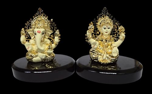Image 3 of Gold Art India Laxmi Ganesh Gold Plated Off White Terracotta Idol (3.3" Inch)