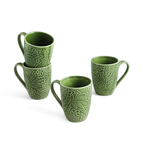 Image 2 of ExclusiveLane Green Flora Ceramic Coffee Mugs Set of 4 290 ml