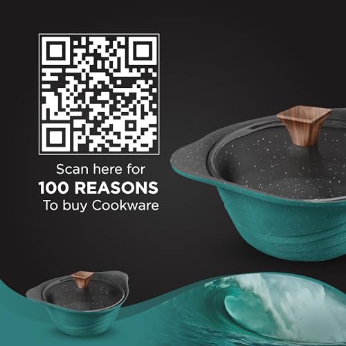 Image 6 of Preethi Artistic Collection Die Cast Non Stick Kadai, 24 cm,with Glass Lid, 5 Star Non Stick Effect, Cook & Serve, Ocean Green