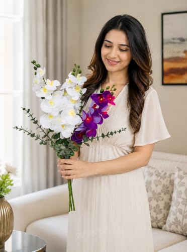Image 7 of Divyakosh Artificial Flower Bunch with Vase, Orchid Flower Stick Arrangement Luxury Home Decor Bouquet with Vase