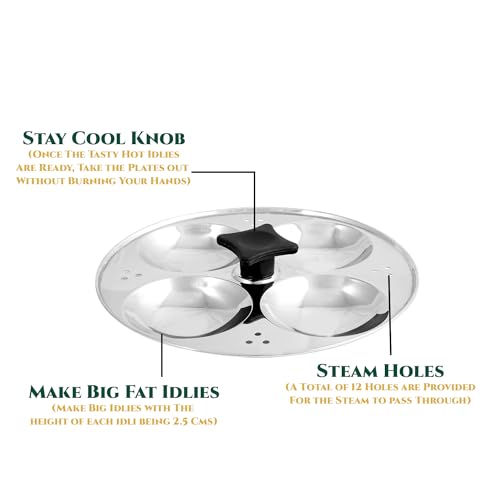 Image 4 of FORTUNA Premium Idli Maker Steel | 2 Plates, 8 Idlis | Compact Idli Steamer Stainless Steel for Home & Kitchen | Mini Idli Maker with Bakelite Handles