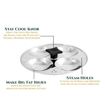Image 4 of FORTUNA Premium Idli Maker Steel | 2 Plates, 8 Idlis | Compact Idli Steamer Stainless Steel for Home & Kitchen | Mini Idli Maker with Bakelite Handles