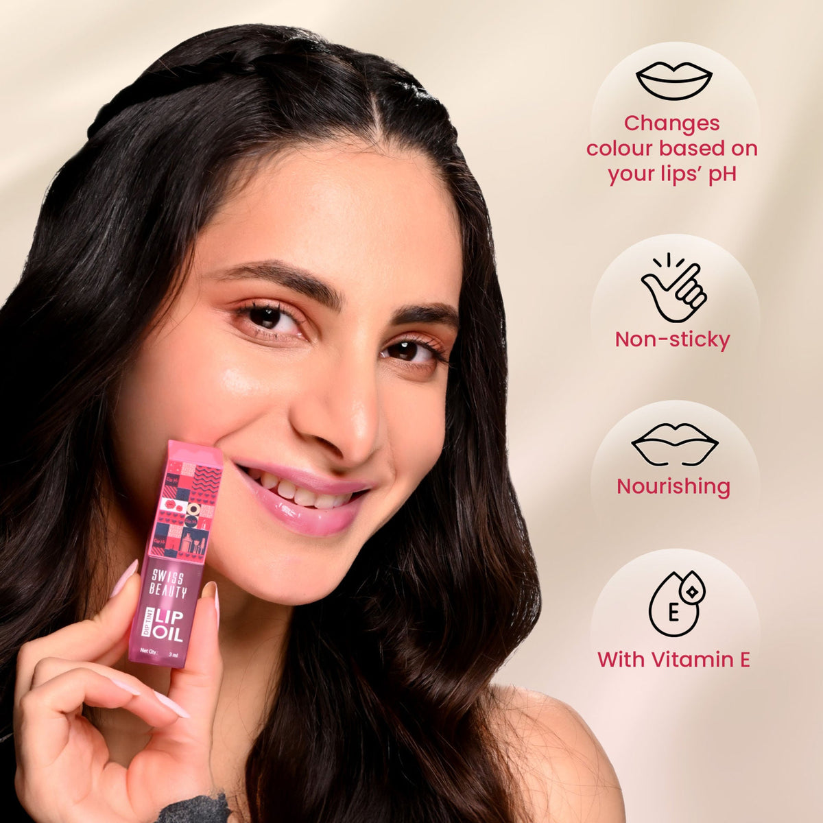 Image 3 of Swiss Beauty Dip Tint Color Changing Long Lasting With Vitamin-E PH Lip Oil - 3 Peach