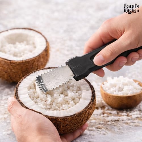 Image 4 of Patel's Kitchen Coconut Scraper Tool with Bent Stainless Steel Blade - 1 Unit