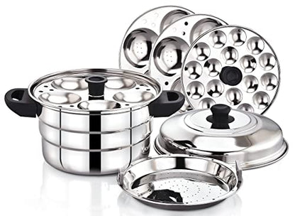 Image 1 of Special-13 idlies for the product Diamond 3.2 liter Stainless Steel Multi-Steaming Induction Base with 3 Idli Plates (13 Idlies), 1 Mini Idli Plate (18 Idlies), 1 Steamer Plate