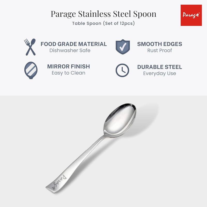 Image 4 of Parage 6 Pieces Stainless Steel Spoons Set, Dinner Spoon Length 16cm
