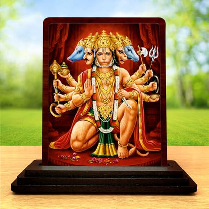 Image 2 of Panchmukhi Hanuman Wooden Idol for Pooja Room 4x5 Inch HD Printed Serene Meditation Decor