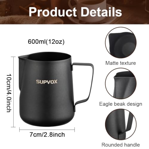 Image 3 of Supvox Milk Frothing Pitcher 600ml Stainless Steel with Latte Art Tools Set