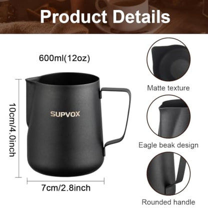 Image 3 of Supvox Milk Frothing Pitcher 600ml Stainless Steel with Latte Art Tools Set