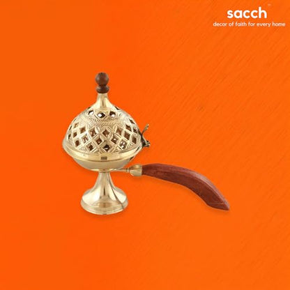 Image 3 of Sacch | Brass Loban Burner With Handle, (Design 2 With Cover)