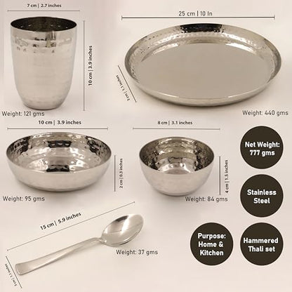 Image 6 of Spillbox Stainless Steel Hammered Dinner Thali Set of 5 Pieces (Small)