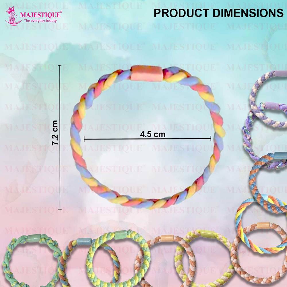 Image 2 of Majestique Braided Stretchable Hair Tie Rubber Bands Ponytail Holder Scrunchies - 12 Pcs