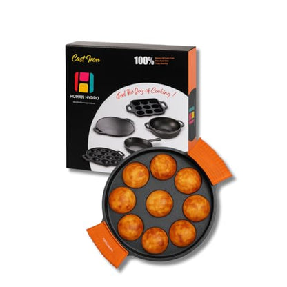 Image 7 of 9 Pit (Round) + Silicone Grips for the product Human Hydro Cast Iron Paniyaram Pan