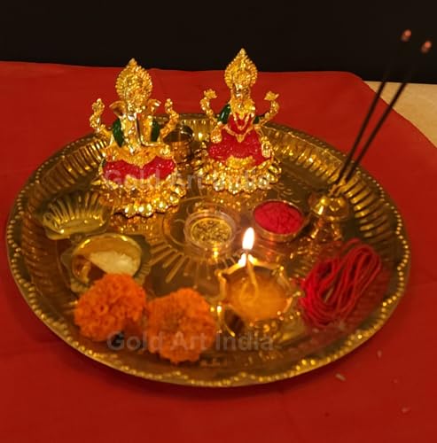 Image 6 of Gold Art India Kamal Laxmi Ganesha Gold Plated Idol with Enamel Color and Gold Plated Coin (4" Inch)
