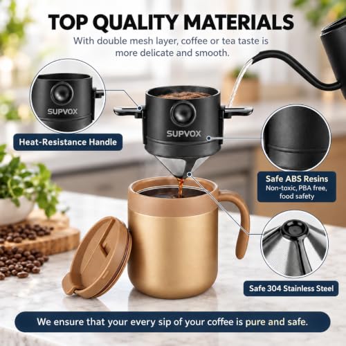Image 4 of HASTHIP Pour Over Coffee Filter Maker Double Mesh Foldable Paperless