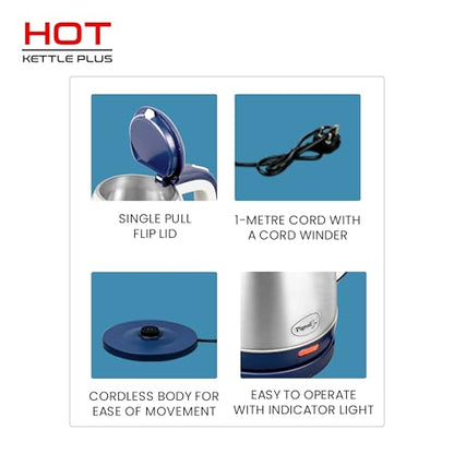 Image 5 of Pigeon Kessel Multipurpose Kettle 1.5 litres with Stainless Steel Body, used for boiling Water and milk, Tea, Coffee, Oats, Noodles, Soup etc 600 Watt (Blue)