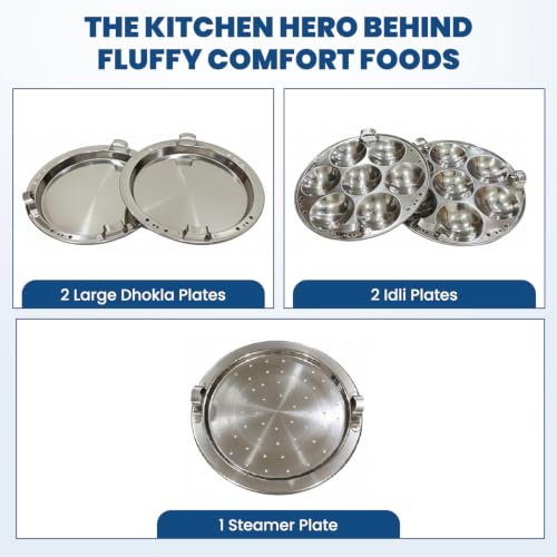 Image 5 of EVERMONT Stainless Steel Idli maker Induction Bas Idli Cooker/Momo Maker/Multi Kadai/Steamer Set|Large Plates 2 Idli|2 Dhokla|1 Steamer|28cm - 4 Ltr, 3.0Kg | 3-Layer Thick Bottom | Gas & Induction Friendly