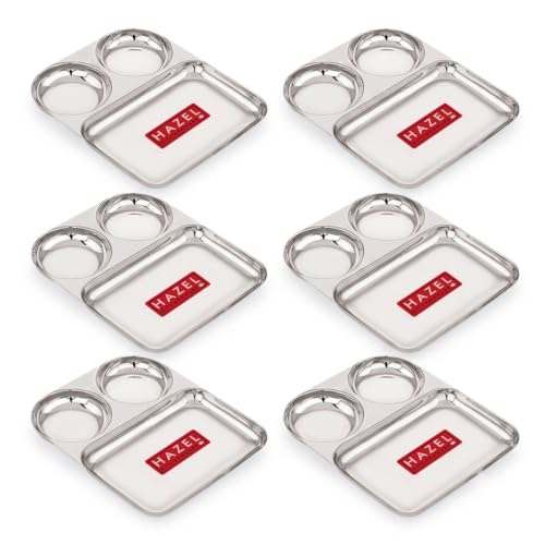 Image 7 of HAZEL 3 Section Plate Stainless Steel Bhojan Thali Set of 6