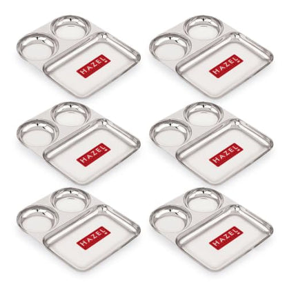 Image 7 of HAZEL 3 Section Plate Stainless Steel Bhojan Thali Set of 6