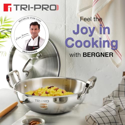 Image 3 of BERGNER BE Essentials Tripro Triply Stainless Steel 24cm Kadai, 2.8L