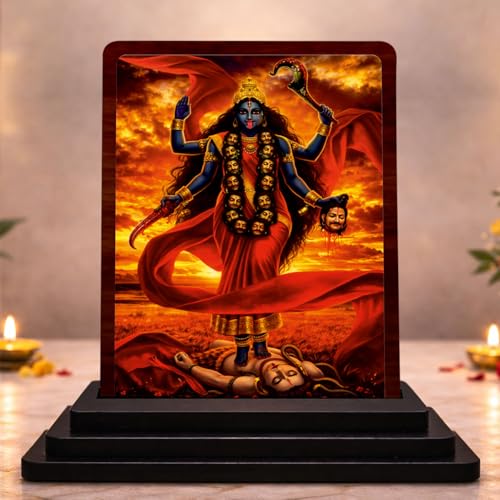 Image 1 of Default Title for the product Kali MATA Sacred Portrait Wooden Idol 4x5 Inch HD Printed Table Decor for Home Temple