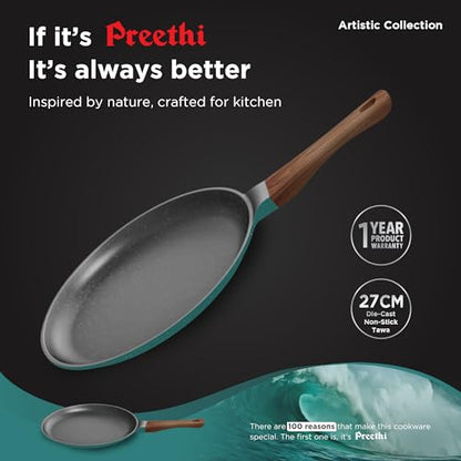 Image 4 of Preethi Artistic Collection Die Cast Non Stick Tawa, 27 cm, 5 Star Non Stick Effect, Cook & Serve, Earthy Brown