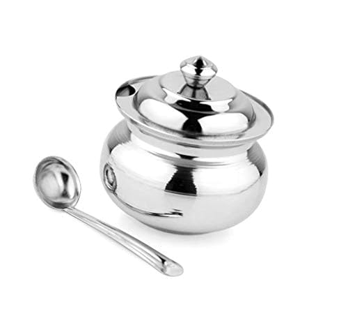 Image 1 of Default Title for the product KC Stainless Steel Ghee Pot/Jar With Spoon, 300ml, 1 Piece, Silver