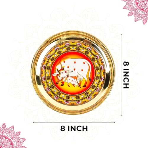 Image 3 of Klassic 8 Inch Handcrafted Brass Thali/Aarti Plate, Medium(Pack Of 1, Golden)
