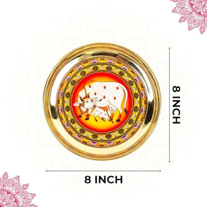 Image 3 of Klassic 8 Inch Handcrafted Brass Thali/Aarti Plate, Medium(Pack Of 1, Golden)