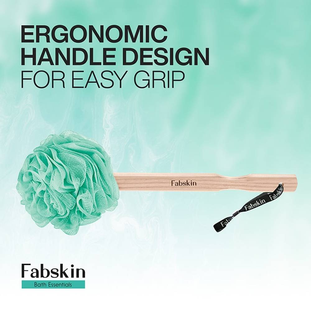 Image 3 of Fabskin Bath Brush Loofah For Men & Women With Wooden Handle Aqua Green