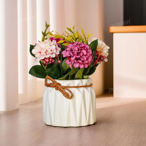 Image 6 of Divyakosh Artificial Flowers Bunch with Vase for Home Decor, Hydrangea Flower Arrangement with Ceramic, Flower Vase's, Home Decoration Items for Living Room, Aesthetic Home Decoration