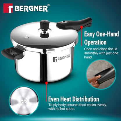 Image 9 of BERGNER Argent Elements Triply Stainless Steel Outer Lid Pressure Cooker