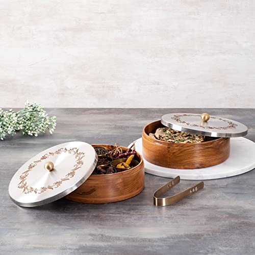 Image 1 of Default Title for the product nestroots Wooden Roti Box & Masala Box for Kitchen 9-Inch