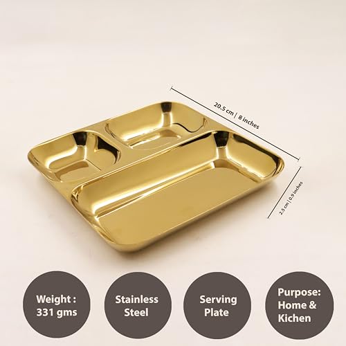 Image 5 of Spillbox Stainless Steel Gold Tiffin Plates Pack of 2 20.5cm