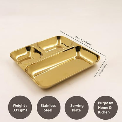 Image 5 of Spillbox Stainless Steel Gold Tiffin Plates Pack of 2 20.5cm