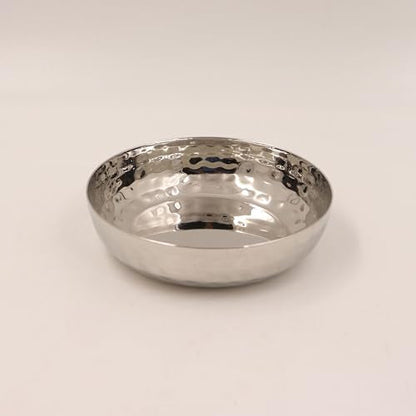 Image 2 of Spillbox Stainless Steel Hammered Bowl and Quarter Plates Set - Snack, Nasta, Dessert Plate - Side Dish Cup - Mirror Finish, BPA Free (Hammered Halwa Plate-2)
