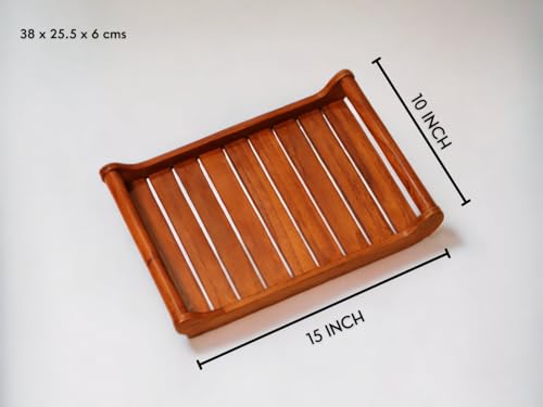 Image 3 of Vesta Homes Large Teak Wood Rectangular Serving Tray 38 X 25 X 6 Cm