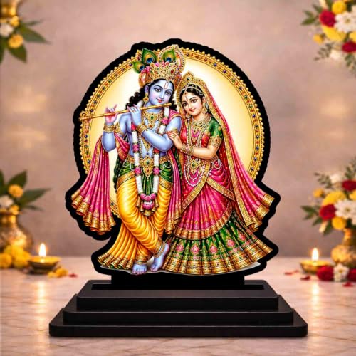 Image 1 of Default Title for the product Radha Krishna Jhula Wooden MDF Printed Idol with Stand, 4 x 5 Inch, Pooja Room Decor, Home Temple Mandir Decoration, Religious Gift