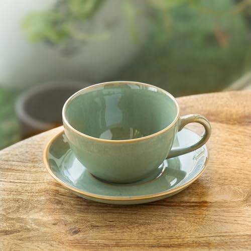 Image 1 of Default Title for the product ExclusiveLane Sage Serenity Hand Glazed Porcelain Tea Cup with Saucer 280 ML