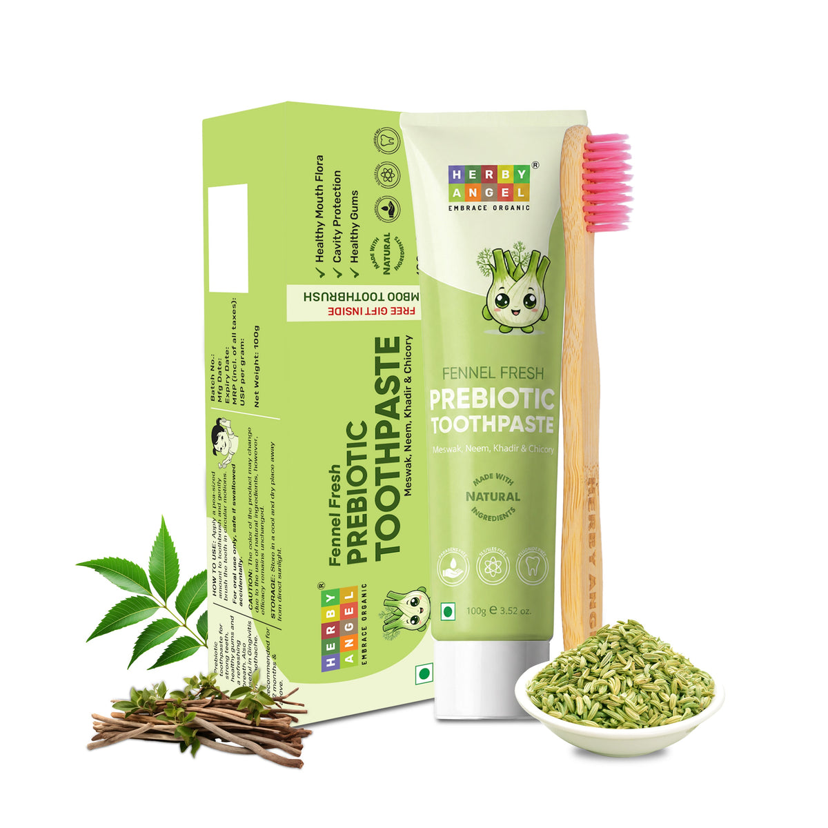 Image 1 of 100 gm / Pack of 1 for the product Herby Angel Fennel Fresh Prebiotic Toothpaste for Kids