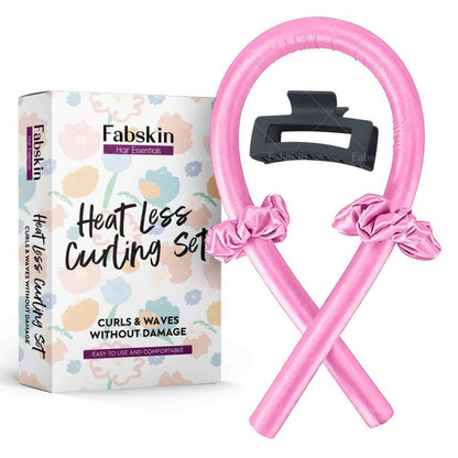Image 1 of 1 Pc / Pack of 1 for the product Fabskin Heatless Hair Curler Set With Hair Curling Rod, Scrunchies & Claw Clip - Pink