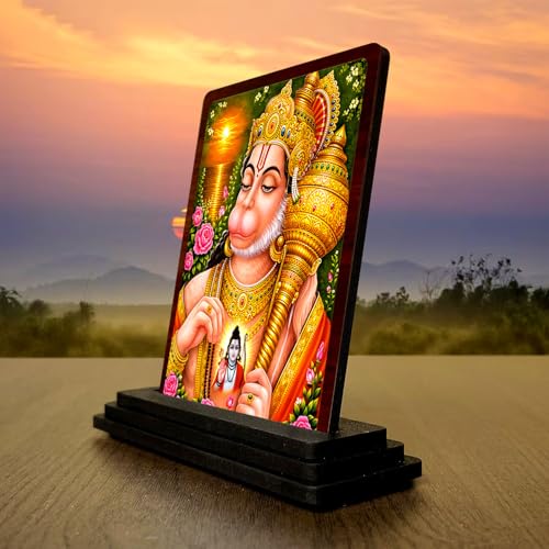 Image 3 of 4x5 Inch Hanuman Wooden Idol with HD Print | Vibrant Devotion Desk & Temple Decor
