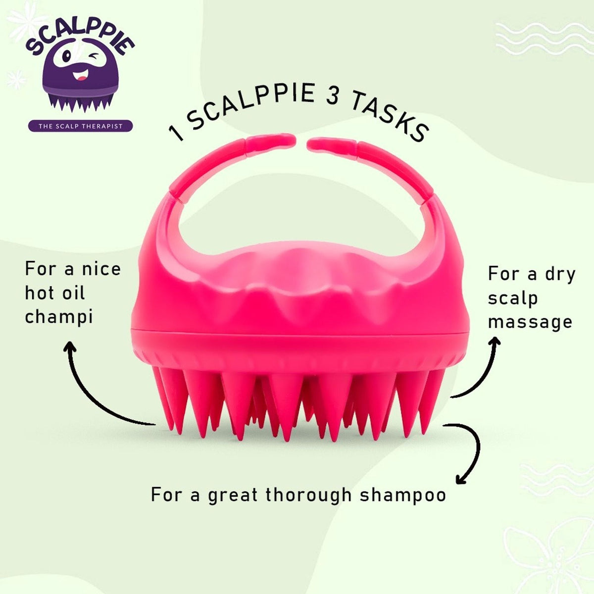 Image 3 of Scalppie Silicon Hair Scalp Massager & Shampoo Brush Scrub For Hair Growth & Anti Dandruff - Pink
