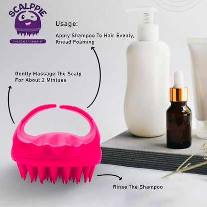 Image 4 of Scalppie Silicon Hair Scalp Massager & Shampoo Brush Scrub For Hair Growth & Anti Dandruff - Pink