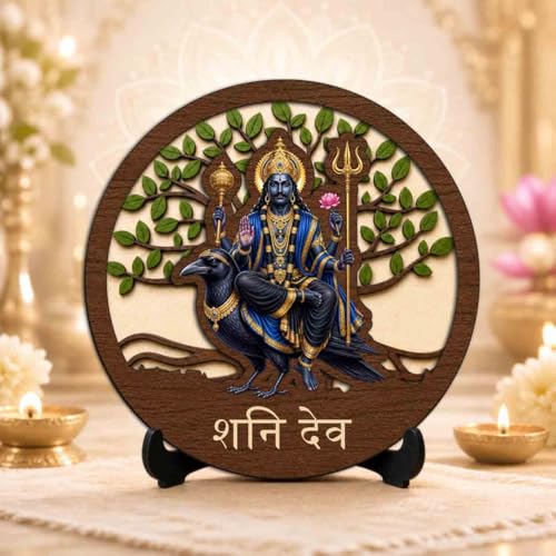 Image 2 of Shani Dev Wooden Murti for Home Mandir, Prayer Room, Table Top Decor & Spiritual Gifting - 5x5 Inch