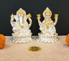 Image 1 of Default Title for the product Gold Art India Kamal Laxmi Ganesh Silver Matte Idol for Home Decor with Gold Plated Coin (4.1" Inch)
