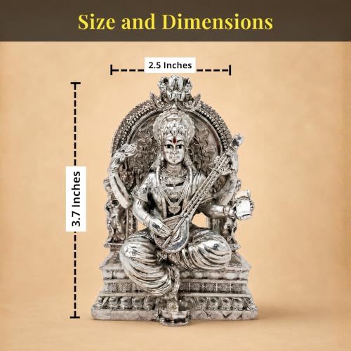 Image 2 of Dev Aastha 999 Silver Plated Saraswati Idol for Pooja Room - 3.7 Inch